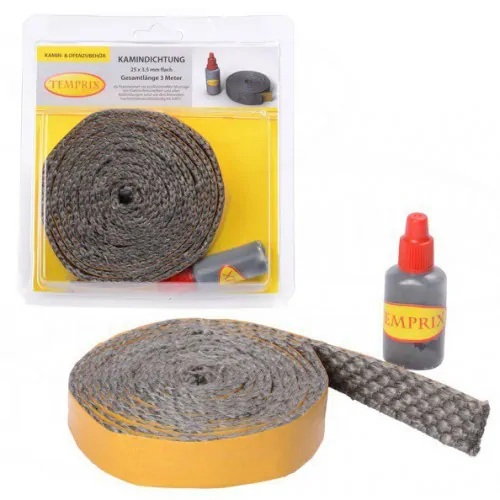 Temprix - Zestaw naprawczy do szyb kominkowych Temprix 25x3,5 mm + klej